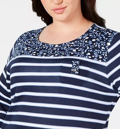 Karen Scott Women's Plus Size Printed 3/4-Sleeve Top Blue Size 2 Extra Large