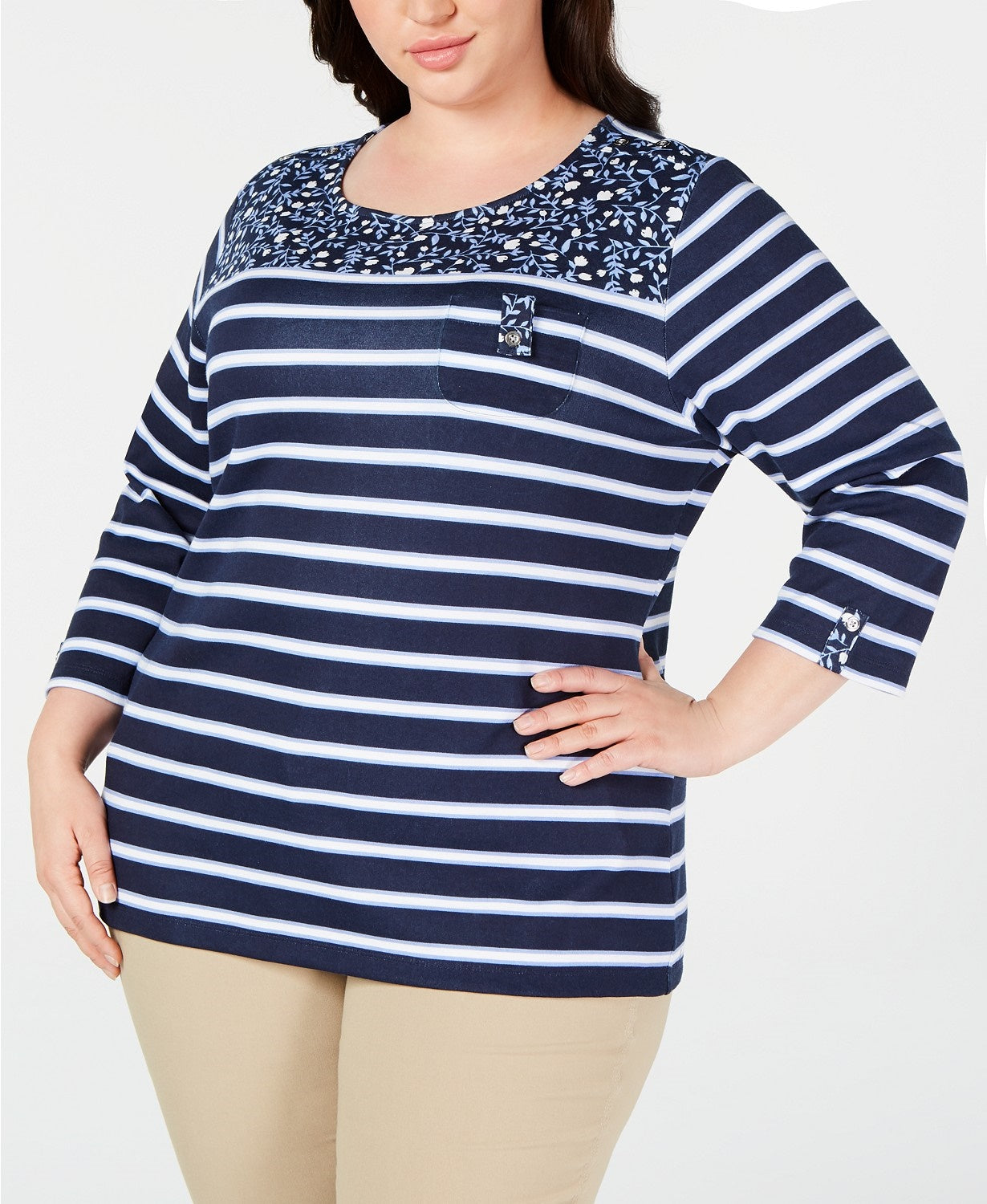 Karen Scott Women's Printed 3/4-Sleeve Top Blue Size 3X