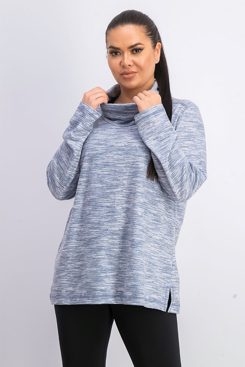 Karen Scott Women's Sport Space-Dyed Cowlneck Top  Blue Size Small