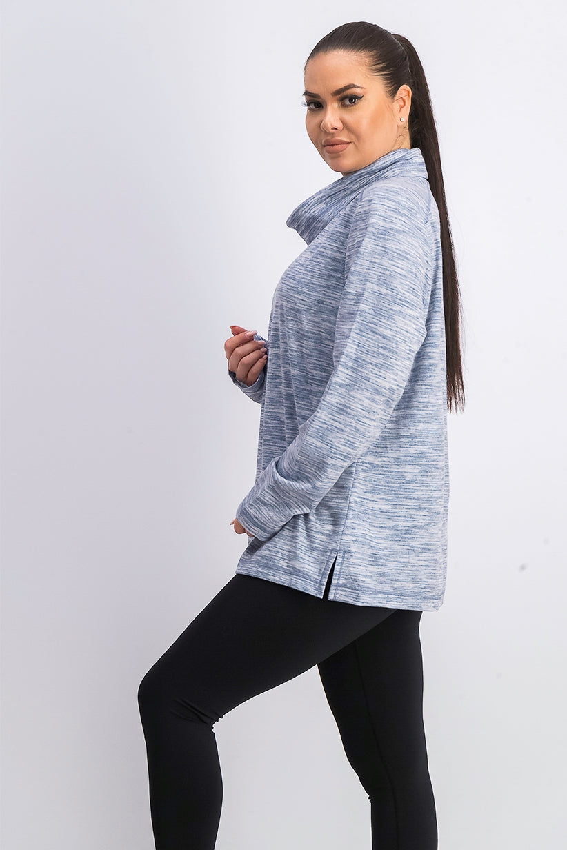 Karen Scott Women's Sport Space-Dyed Cowlneck Top  Blue Size Small