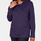 Karen Scott Women's Sport Space-Dyed Cowlneck Top Navy Size Large