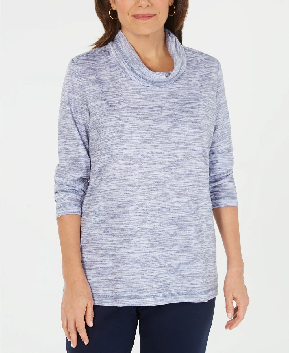 Karen Scott Women's Funnel-Neck Space-Dyed Top Navy Size X-Large