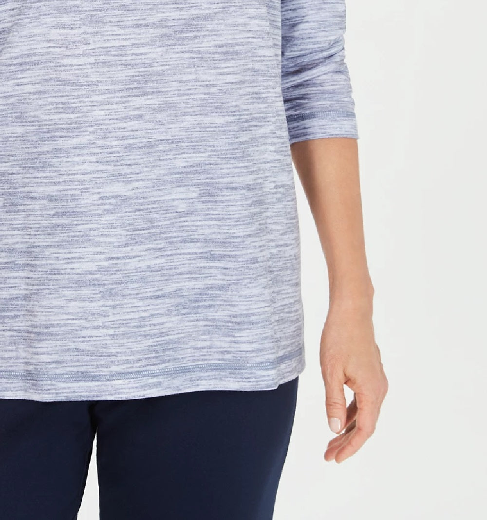 Karen Scott Women's Funnel-Neck Space-Dyed Top Navy Size X-Large