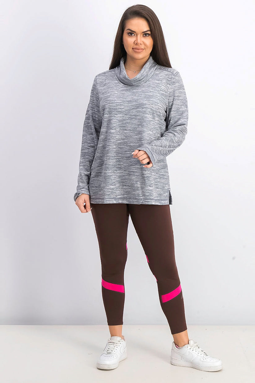 Karen Scott Women's Sport Space-Dyed Cowlneck Top Gray Size Large