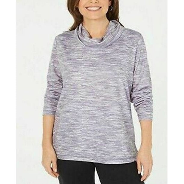 Karen Scott Women's Sport Space Dyed Cowlneck Top Grey Size Small