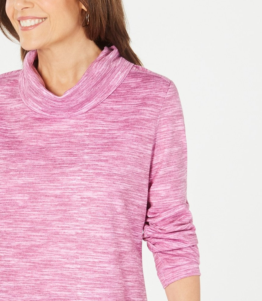 Karen Scott Women's Sport Space-Dyed Cowlneck Top Red Size Medium