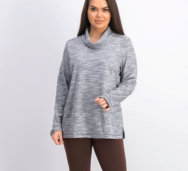Karen Scott Women's Sport Space-Dyed Cowlneck Top Gray Size Medium