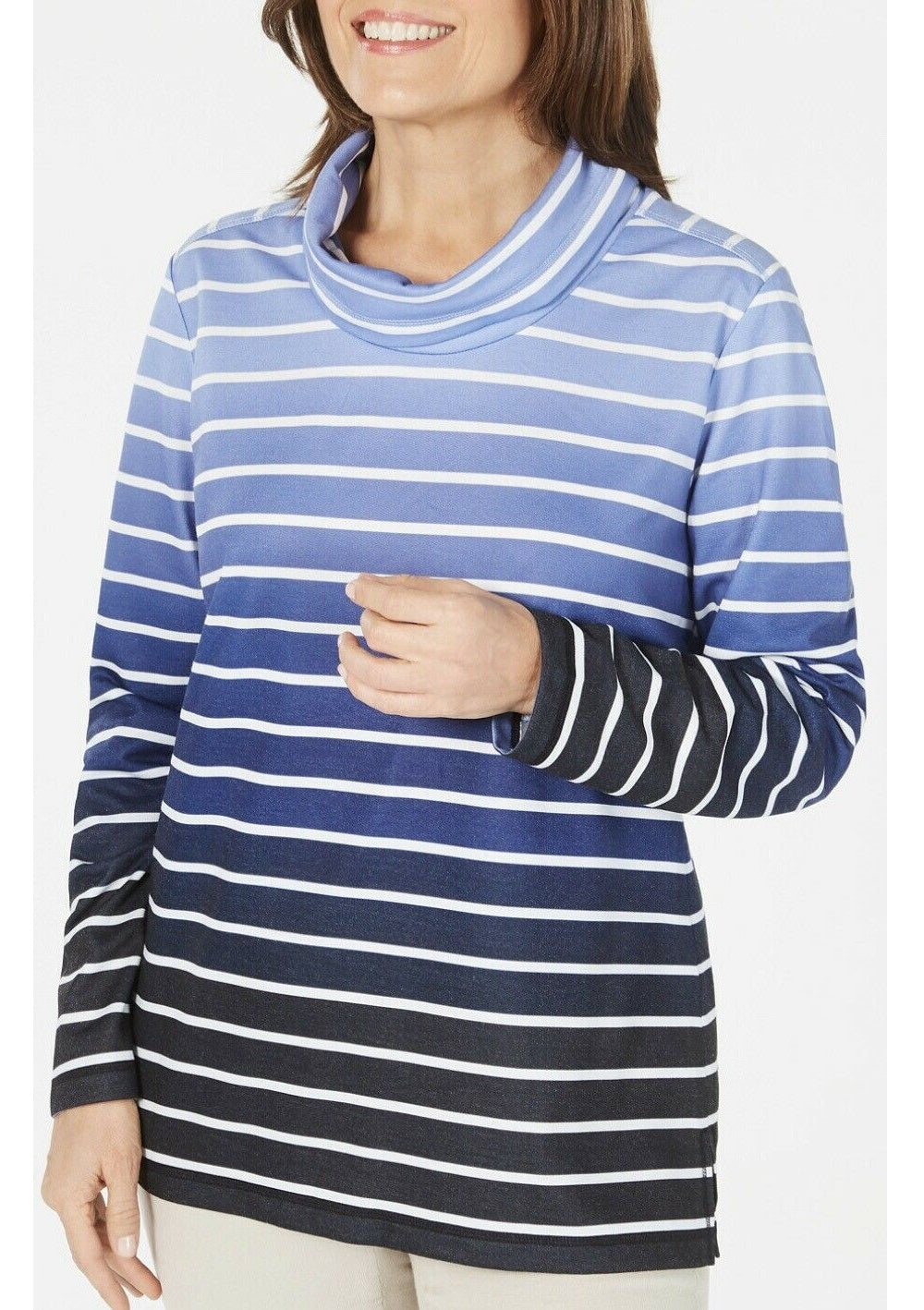 Karen Scott Women's Sport Ombre Striped Cowlneck Top Navy Size Large