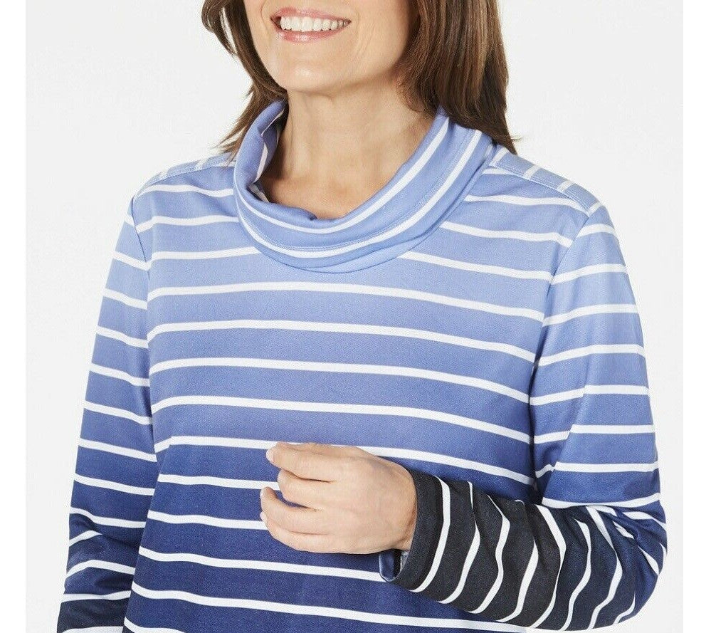 Karen Scott Women's Sport Ombre Striped Cowlneck Top Navy Size Large