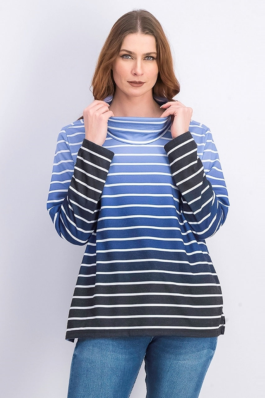 Karen Scott Women's Ombre Striped Cowlneck Top Navy Size XX-Large