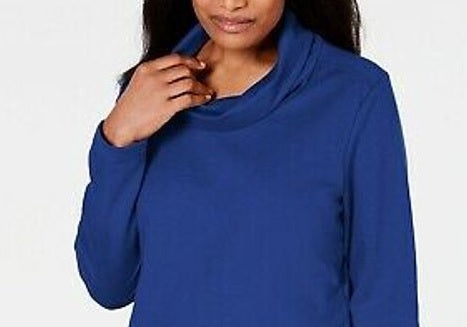 Karen Scott Women's Sport Cowl-Neck Top Blue Size Large