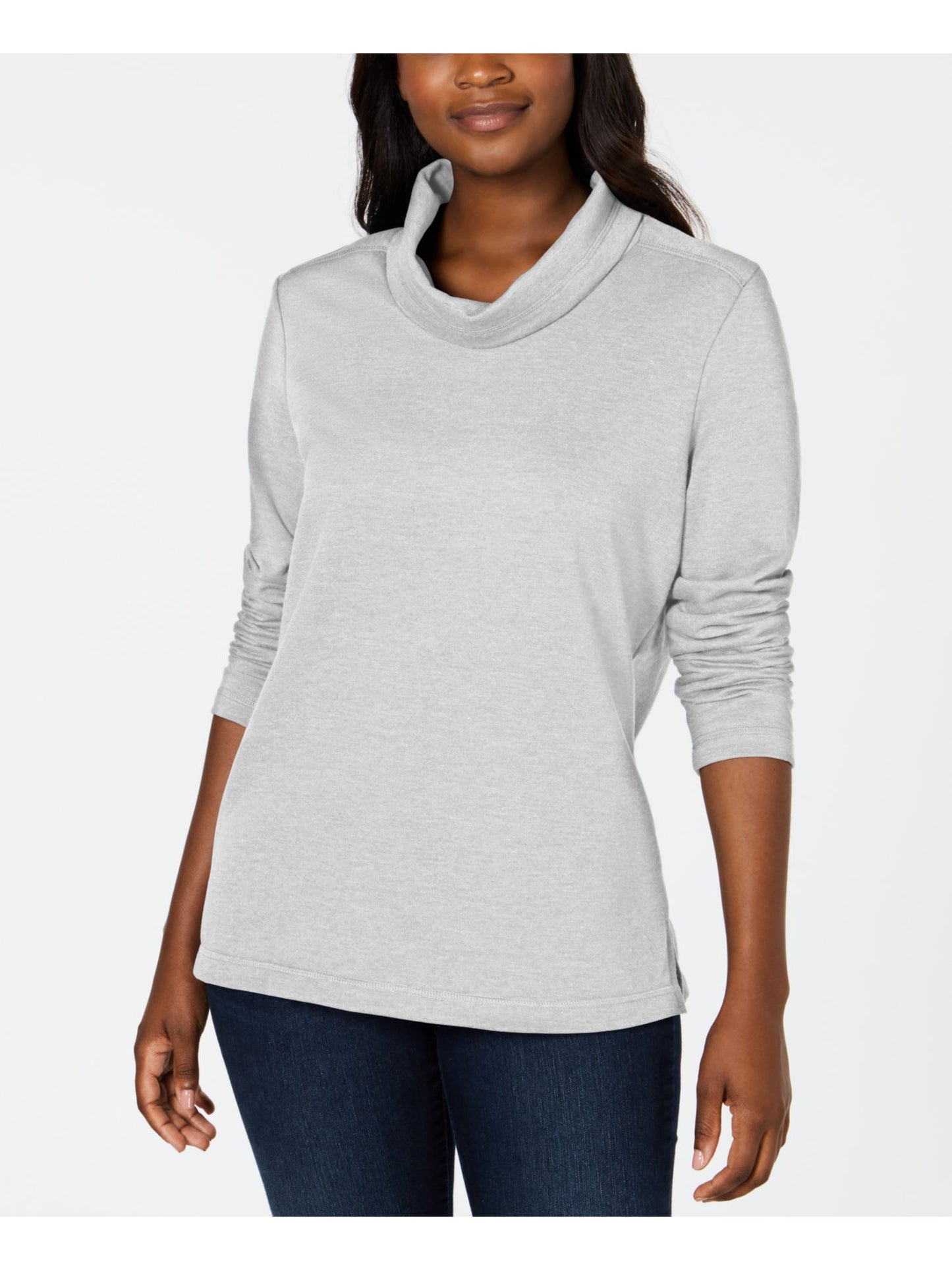 Karen Scott Women's Petite Sport Cowl-Neck Top Gray Size Small