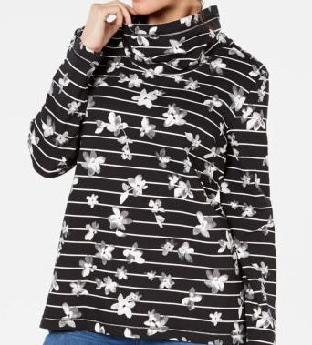 Karen Scott Women's Sport Printed Funnel-Neck Top Black Size Small