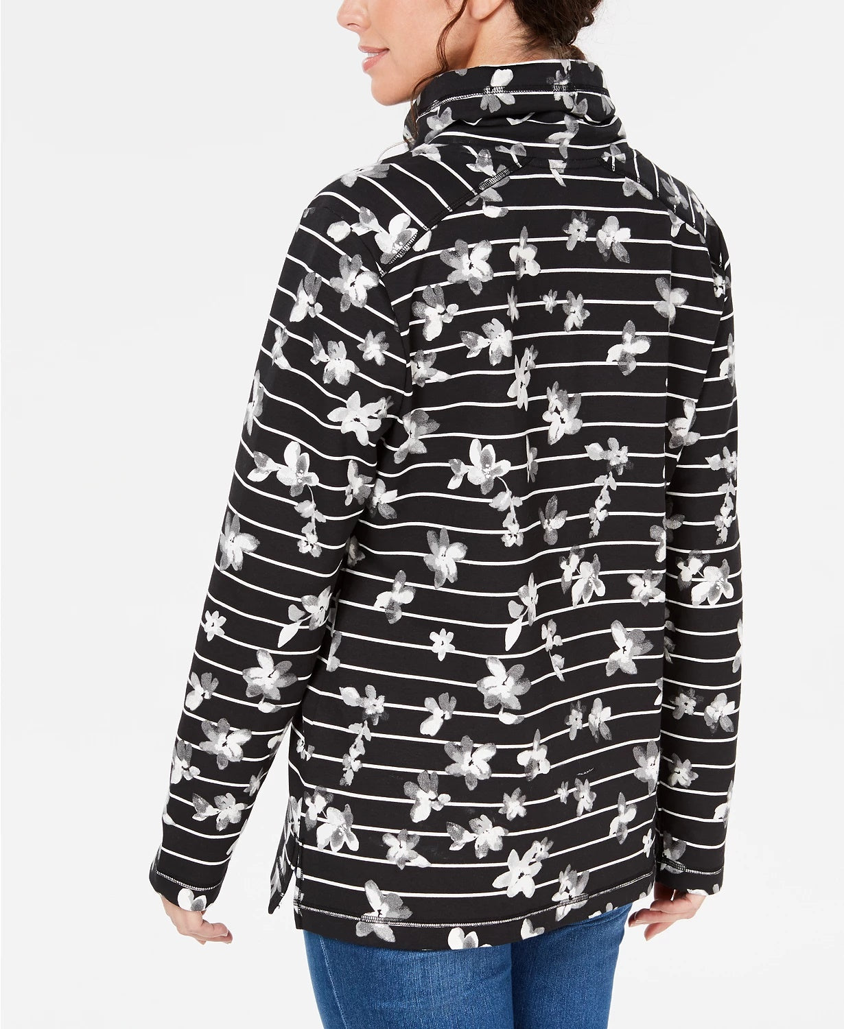 Karen Scott Women's Sport Printed Funnel-Neck Top Black Size Small