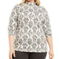 Karen Scott Women's Plus Size Printed Mock-Neck Top Gray Size 1X