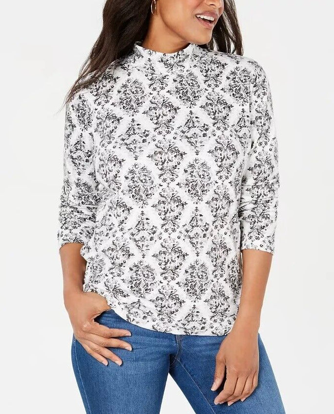 Karen Scott Women's Plus Size Printed Mock-Neck Top Med Gray Size 2X