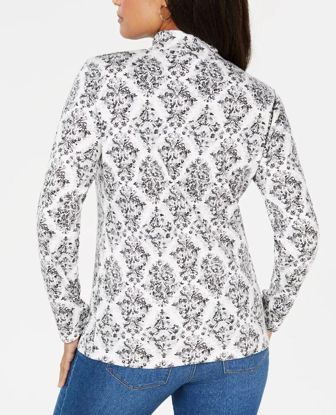 Karen Scott Women's Plus Size Printed Mock-Neck Top Med Gray Size 2X