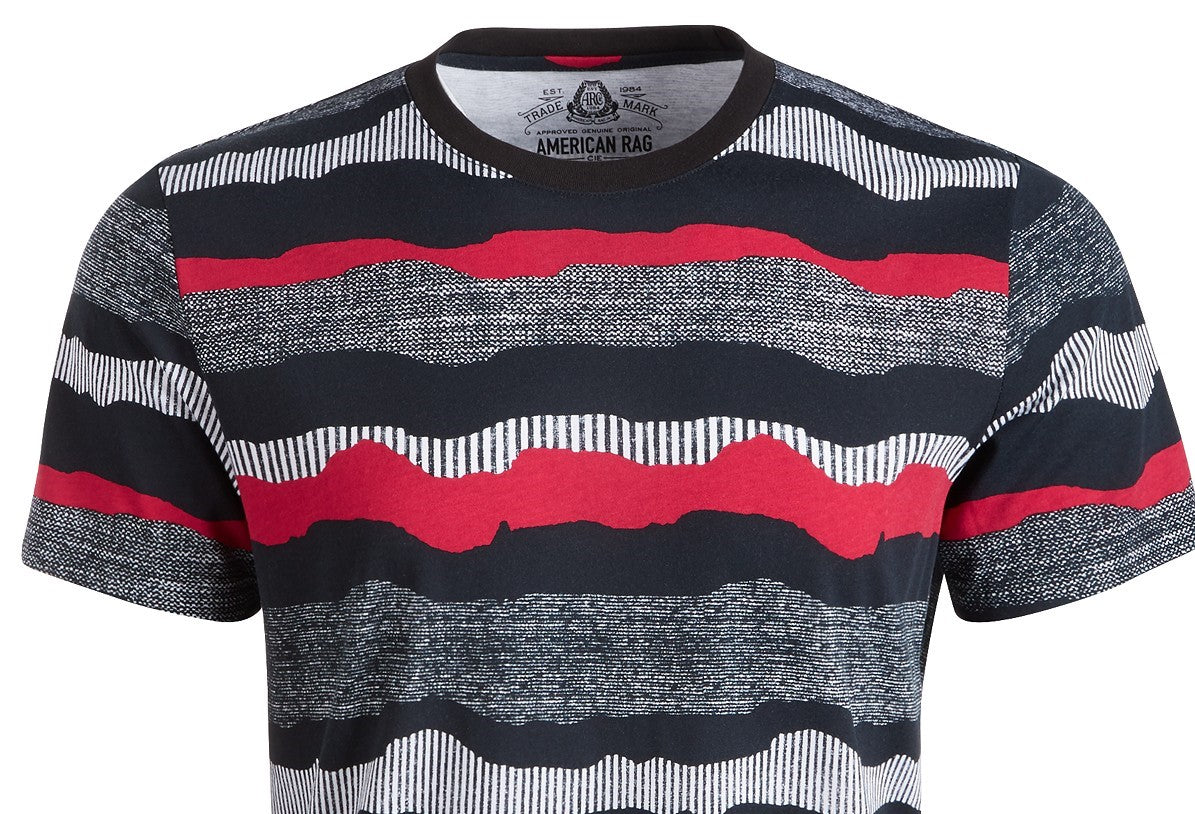 American Rag Men's Wavy Stripe Textured T-Shirt, Black Size XXX Large