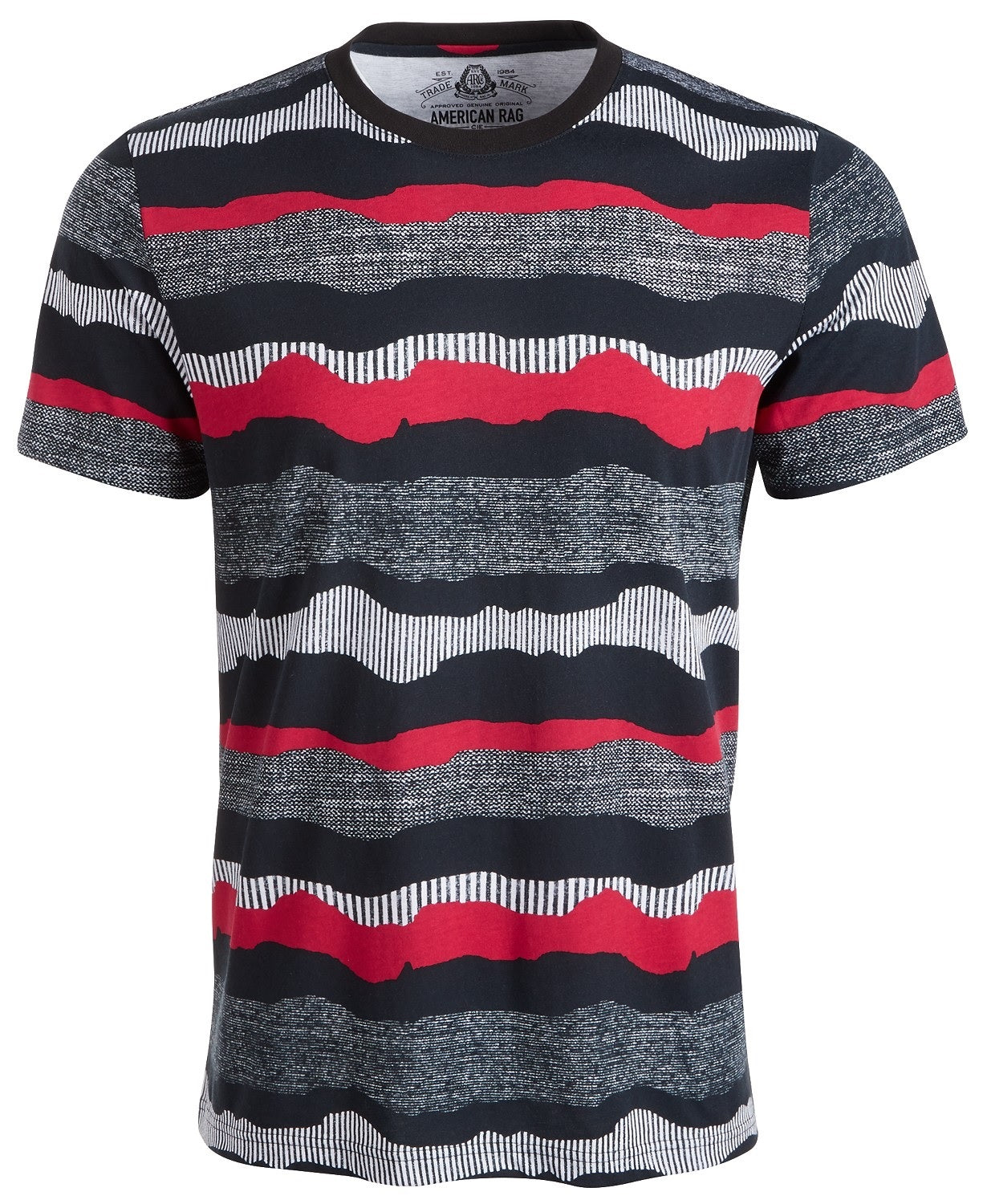 American Rag Men's Wavy Stripe Textured T-Shirt  Black Size X-Large