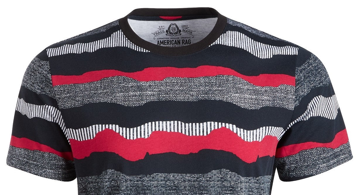 American Rag Men's Wavy Stripe Textured T-Shirt  Black Size X-Large
