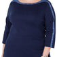 Karen Scott Women's Stud-Trim 3/4-Sleeve Top  Blue Size Large