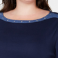 Karen Scott Women's Plus Size Cotton Studded Boat-Neck Top Blue Size OX