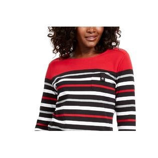 Karen Scott Women's Striped Top Red Size Petite Small