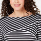 Karen Scott Women's Petite Striped Crossover Top Black Size Small