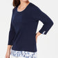 Karen Scott Women's Layered-Look Solid & Plaid Top Navy Size Small