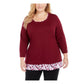 Karen Scott Women's Layered-Look Solid & Plaid Top Red Size Large