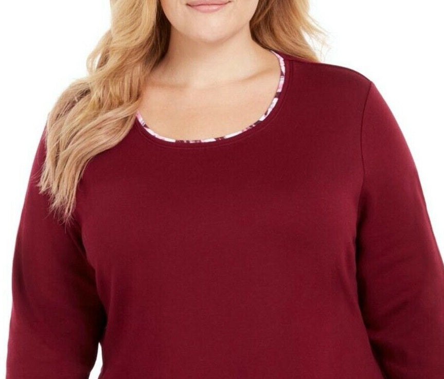 Karen Scott Women's Layered-Look Solid & Plaid Top Red Size Large