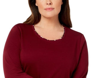 Karen Scott Women's Layered-Look Solid & Plaid Top Red Size Medium