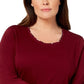 Karen Scott Women's Layered-Look Solid & Plaid Top Red Size Medium