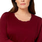 Karen Scott Women's Layered-Look Solid & Plaid Top Red Size Small
