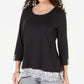 Karen Scott Women's Printed-Hem 3/4-Sleeve Top Black Size Small