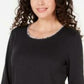 Karen Scott Women's Printed-Hem 3/4-Sleeve Top Black Size Small