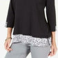 Karen Scott Women's Printed-Hem 3/4-Sleeve Top Black Size Small