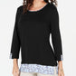 Karen Scott Women's Printed-Hem 3/4-Sleeve Top  Black Size Medium