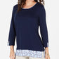 Karen Scott Women's Printed-Hem 3/4-Sleeve Top Navy Size X-Large