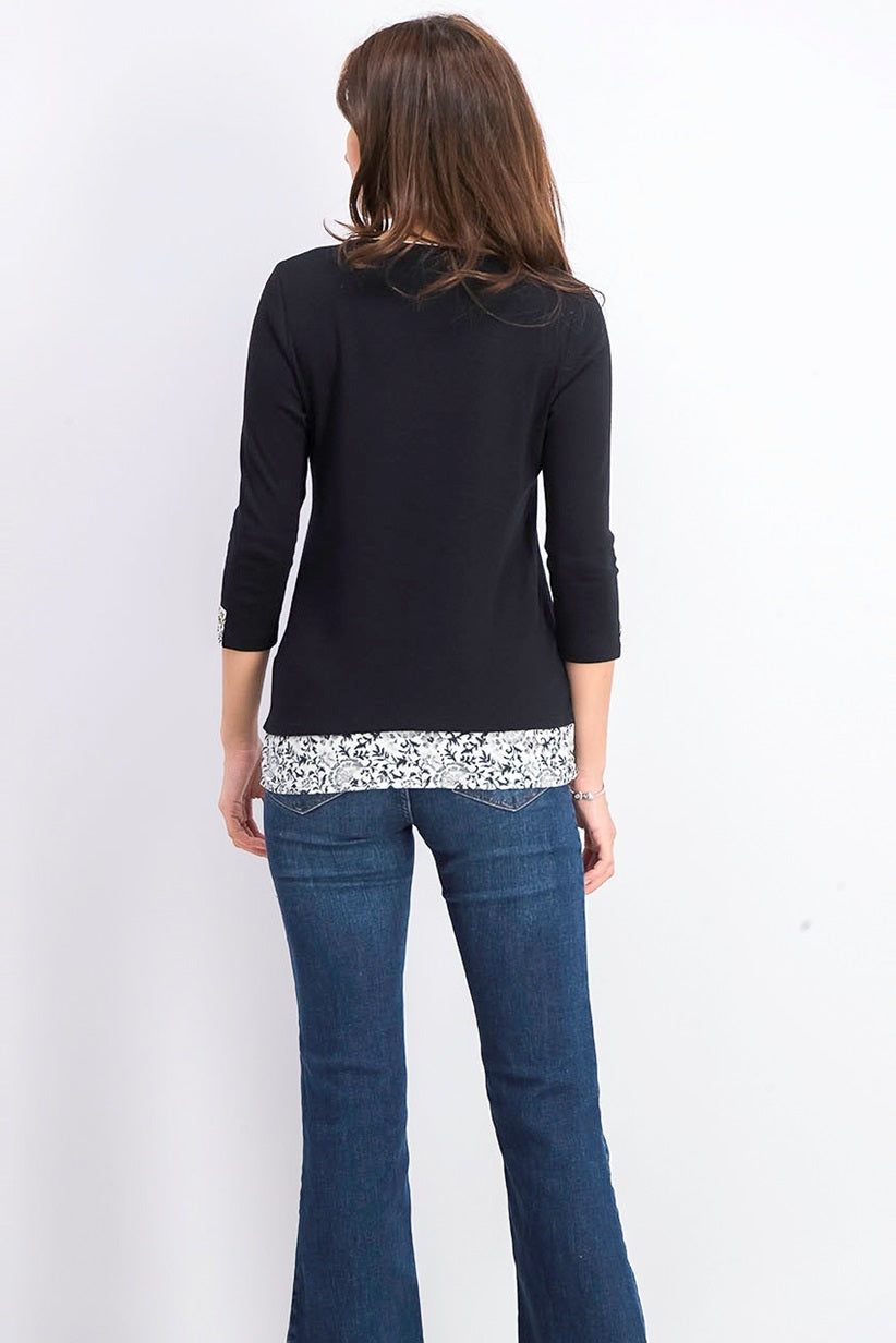 Karen Scott Women's Petite Printed-Trim Top Black Size Petite
