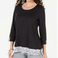 Karen Scott Women's Plus Size Printed-Hem 3/4-Sleeve Top  Black Size 1X