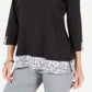 Karen Scott Women's Plus Size Printed-Hem 3/4-Sleeve Top  Black Size 1X