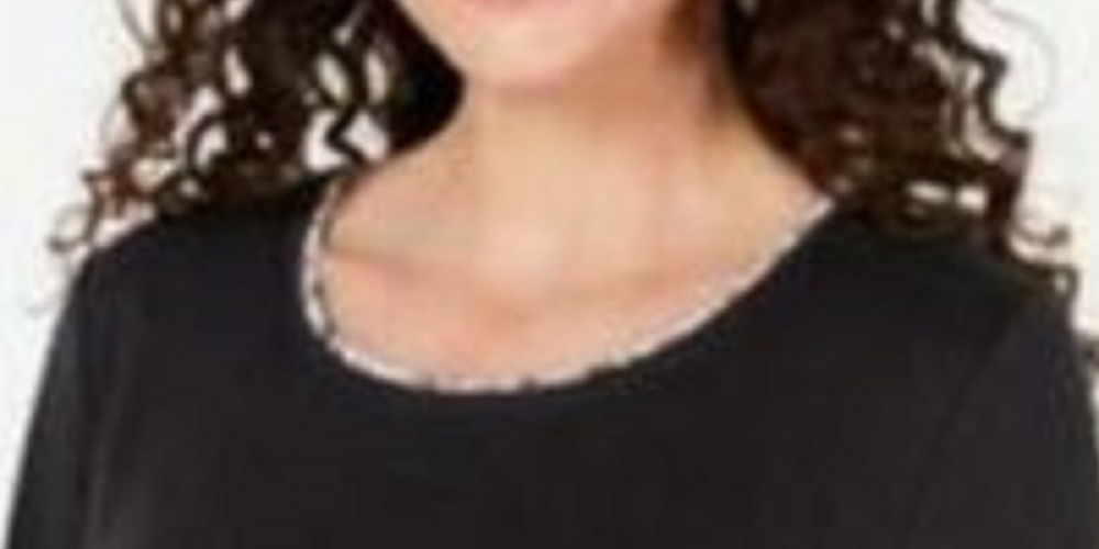 Karen Scott Women's Plus Size Printed-Hem 3/4-Sleeve Top Black Size 0X