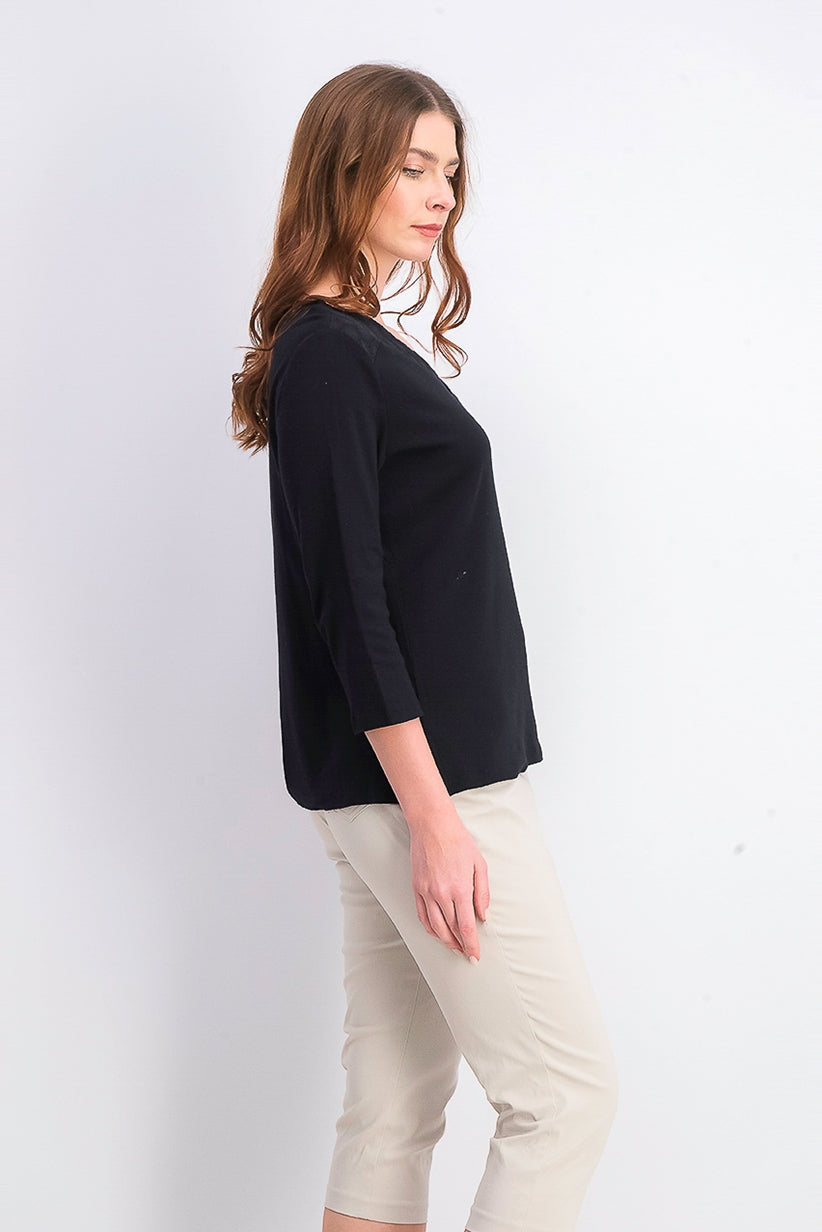 Karen Scott women's Eyelet-Trim Top Black Size Large