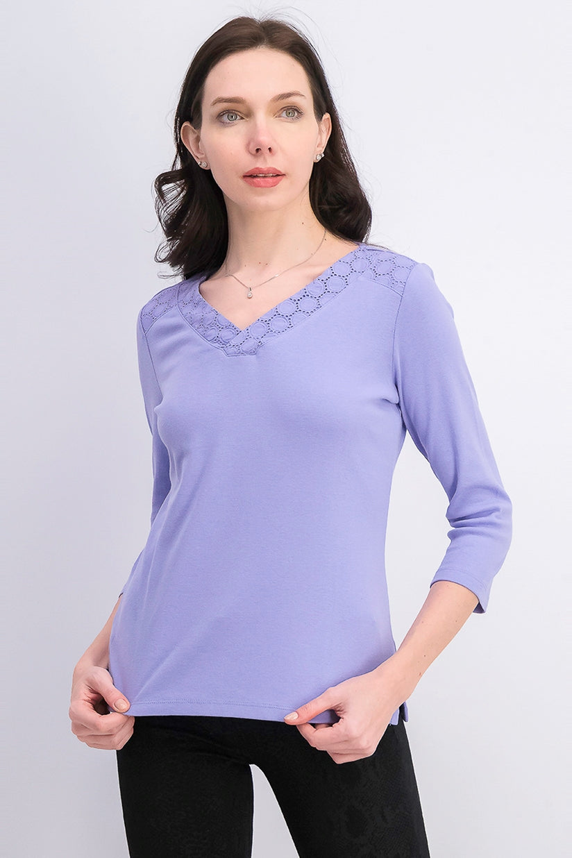 Karen Scott Women's Eyelet-Trim Top Lila Size Extra Large