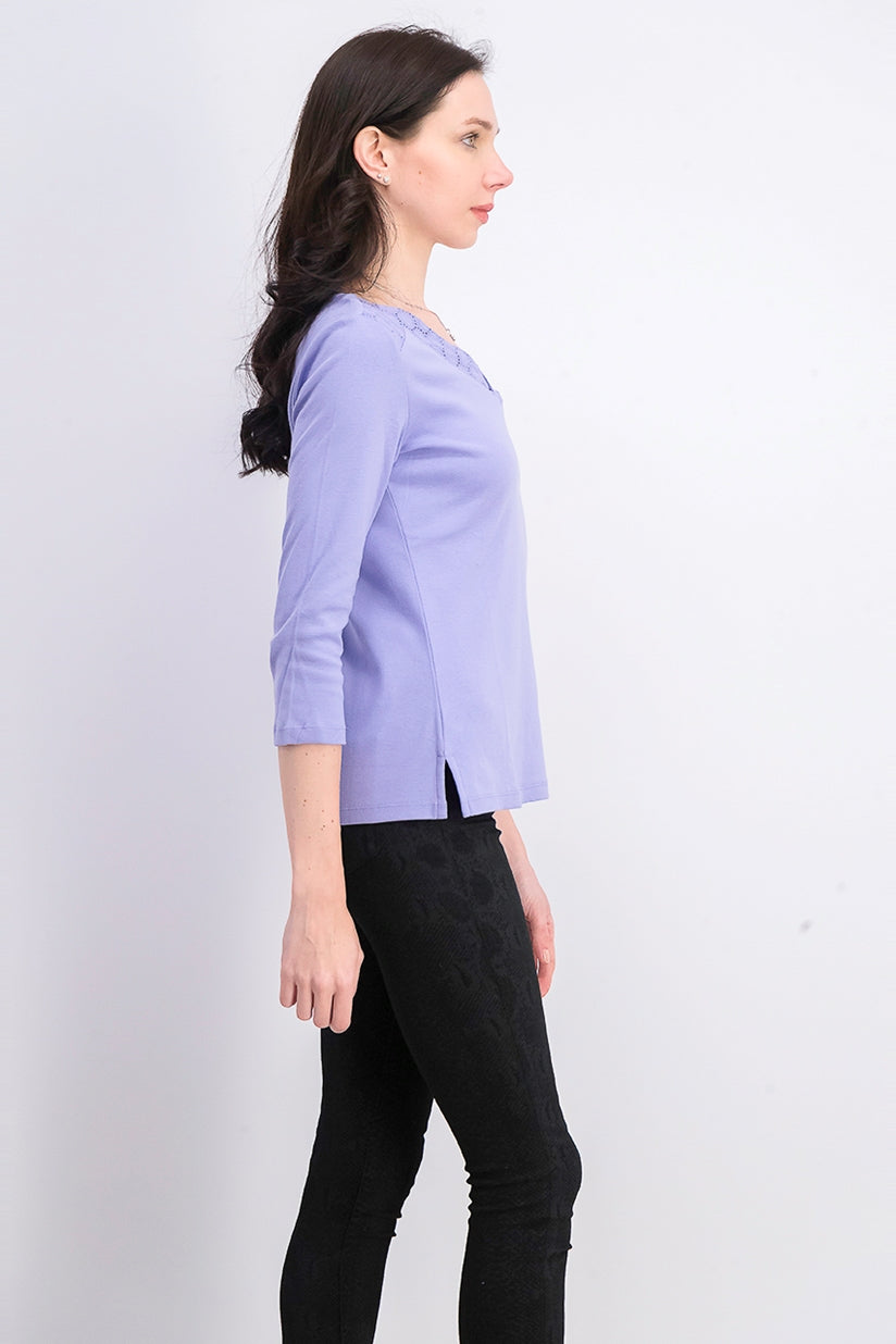 Karen Scott Women's Eyelet-Trim Top Lila Size Extra Large