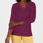 Karen Scott Women's Eyelet-Trim Top Dark Pink Size Small