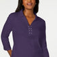 Karen Scott Women's Cotton Lace-Up Shirt  Purple Size Small