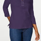Karen Scott Women's Cotton Lace-Up Shirt  Purple Size Small