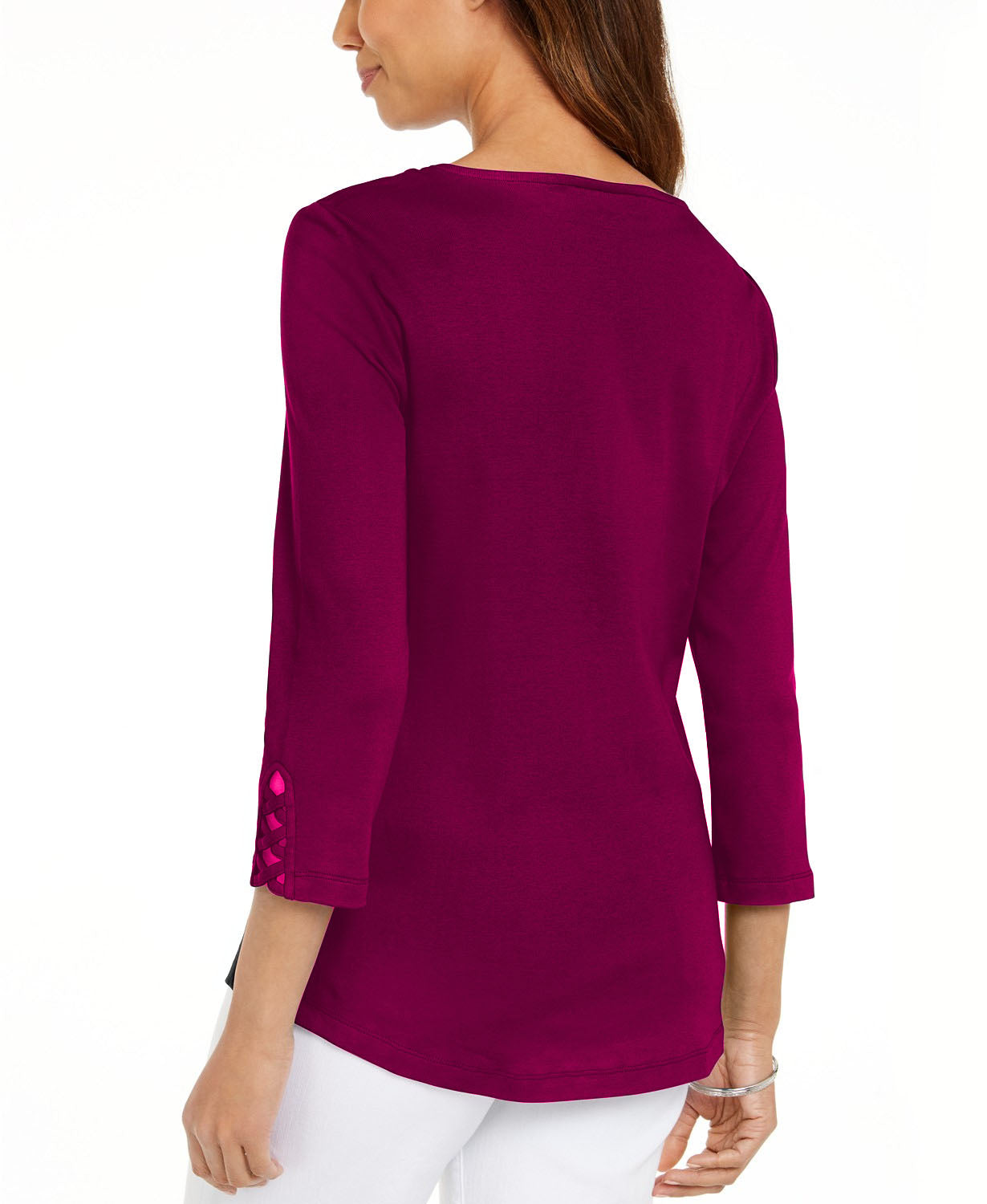 Karen Scott Plus Size Cotton Crisscross-Trim Top Pink Size XX-Large